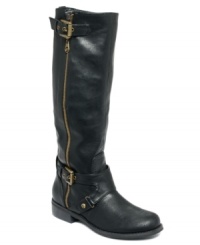 Found: the perfect pair of riding boots for fall! A full length zipper and decorative buckles accent this chic round-toe design from G by GUESS. Found: the perfect pair of riding boots for fall! A full length zipper and decorative buckles accent this chic round-toe design from G by GUESS.