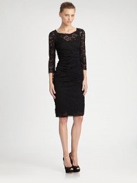 This chic, impeccably tailored style is crafted from romantic floral lace.Scalloped jewel necklineThree-quarter sleevesBack ventConcealed back zipSilk slip liningRayon/polyamide/acetate/silk/elastaneDry cleanMade in ItalyModel shown is 5'10 (177cm) wearing US size 4. This chic, impeccably tailored style is crafted from romantic floral lace.Scalloped jewel necklineThree-quarter sleevesBack ventConcealed back zipSilk slip liningRayon/polyamide/acetate/silk/elastaneDry cleanMade in ItalyModel shown is 5'10 (177cm) wearing US size 4.