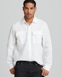 Michael Kors Woven Linen 2-Pocket Military-Inspired Sport Shirt - Slim Fit Michael Kors Woven Linen 2-Pocket Military-Inspired Sport Shirt - Slim Fit