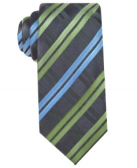 A well put together look starts with a great tie, and this silk printed style from Alfani is a handsome pick. A well put together look starts with a great tie, and this silk printed style from Alfani is a handsome pick.
