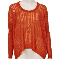Dark Orange Hi Low Long Sleeve Thin Open Knit Sweater Dark Orange Hi Low Long Sleeve Thin Open Knit Sweater