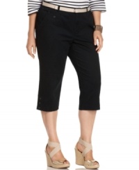 Get classic casual style with Dockers' plus size capri pants, featuring a belted waist-- pair them with the season's latest tops. Get classic casual style with Dockers' plus size capri pants, featuring a belted waist-- pair them with the season's latest tops.