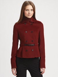 A sleek leather belt cinches the waist of this timeless wool/angora design.Foldover collarDouble-breasted button frontBelt loopsIncluded leather beltVented cuffsLinedAbout 23 from shoulder to hem65% wool/35% angoraDry cleanImported of Italian fabricModel shown is 5'11 (180cm) wearing US size 4. A sleek leather belt cinches the waist of this timeless wool/angora design.Foldover collarDouble-breasted button frontBelt loopsIncluded leather beltVented cuffsLinedAbout 23 from shoulder to hem65% wool/35% angoraDry cleanImported of Italian fabricModel shown is 5'11 (180cm) wearing US size 4.