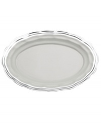 A gently scalloped edge is carved of metal and enamel, creating a platter that embodies serveware with graceful elegance. Complements both Italian and French Countryside dinnerware from Mikasa. A gently scalloped edge is carved of metal and enamel, creating a platter that embodies serveware with graceful elegance. Complements both Italian and French Countryside dinnerware from Mikasa.