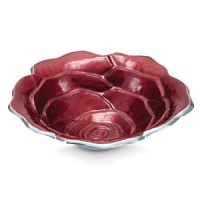 Hand made in sand-cast aluminum and decorated with a trademark blend of enamel infused with crushed mother of pearl, Julia Knight's rose bowl features an artfully carved interior that creates a dimensional sculpture of an open rose. Hand made in sand-cast aluminum and decorated with a trademark blend of enamel infused with crushed mother of pearl, Julia Knight's rose bowl features an artfully carved interior that creates a dimensional sculpture of an open rose.