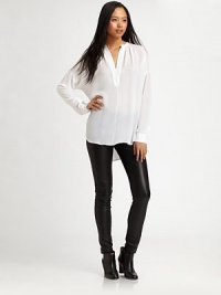 Achieve rockstar status in this leather pant, styled with back patch pockets and modern skinny-leg construction. Button closureZip flyBack patch pocketsInseam, about 29Leather with 98% cotton/2% Lycra® trimDry clean with leather specialistImportedModel shown is 5'10 (177cm) wearing US size 2. Achieve rockstar status in this leather pant, styled with back patch pockets and modern skinny-leg construction. Button closureZip flyBack patch pocketsInseam, about 29Leather with 98% cotton/2% Lycra® trimDry clean with leather specialistImportedModel shown is 5'10 (177cm) wearing US size 2.