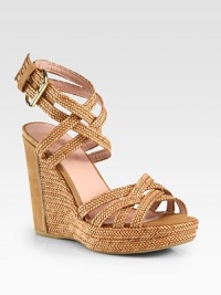 Add a casual finish to any ensemble with these lanyard-texture leather platform sandals. Leather & suede wedge, 4½ (115mm)Leather platform, 1 (25mm)Compares to a 3½ heel (90mm)Leather lanyard upperAdjustable ankle strapLeather liningRubber solePadded insoleMade in Spain Add a casual finish to any ensemble with these lanyard-texture leather platform sandals. Leather & suede wedge, 4½ (115mm)Leather platform, 1 (25mm)Compares to a 3½ heel (90mm)Leather lanyard upperAdjustable ankle strapLeather liningRubber solePadded insoleMade in Spain