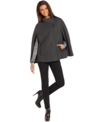 Add a dramatic touch to autumn with this DKNY Jeans cape! Pair it with skinny pants and booties to create a long, lean silhouette. Add a dramatic touch to autumn with this DKNY Jeans cape! Pair it with skinny pants and booties to create a long, lean silhouette.