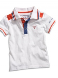 GUESS Kids Boys Polo Shirt with Striped Trim (12-24m), WHITE (24M)