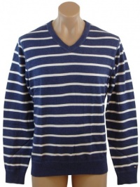 Tommy Hilfiger Mens Cashmere Blend V-Neck Pullover Sweater - L - Blue/White Tommy Hilfiger Mens Cashmere Blend V-Neck Pullover Sweater - L - Blue/White
