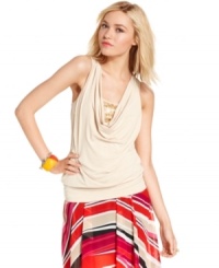 A sprinkle of sequins and draped, blouson design makes this cowl neck top from Urban Hearts a chic piece for day-to-night style! A sprinkle of sequins and draped, blouson design makes this cowl neck top from Urban Hearts a chic piece for day-to-night style!