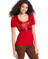 So cute! A burst sequins and super-sweet belt makes this top from Urban Hearts a festive pick for the holiday season. So cute! A burst sequins and super-sweet belt makes this top from Urban Hearts a festive pick for the holiday season.
