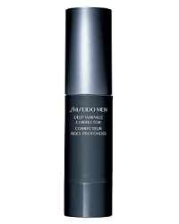 Shiseido Men Deep Wrinkle Corrector. A high-performing face cream that corrects the appearance of deep wrinkles caused by aging or dryness. Especially effective in problem zones such as around the eyes, it awakens skins natural powers to resist wrinkles and promotes a firmer, more youthfully vital look. Dramatically minimizes the visibility of deep wrinkles and lines in four weeks and improves skin texture with Retinol A Complex. Formulated with Damage Defense Complex. Promotes skin firmness and elasticity for younger-looking facial contours. Minimizes skin dullness and encourages a radiant look. Apply as the last step of morning or evening care. Shiseido Men Deep Wrinkle Corrector. A high-performing face cream that corrects the appearance of deep wrinkles caused by aging or dryness. Especially effective in problem zones such as around the eyes, it awakens skins natural powers to resist wrinkles and promotes a firmer, more youthfully vital look. Dramatically minimizes the visibility of deep wrinkles and lines in four weeks and improves skin texture with Retinol A Complex. Formulated with Damage Defense Complex. Promotes skin firmness and elasticity for younger-looking facial contours. Minimizes skin dullness and encourages a radiant look. Apply as the last step of morning or evening care.