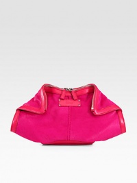 A bright style in luxurious haircalf accented with matching leather trim in a chic fold-down design.Top zip closureOne inside zip pocketCotton lining15½W X 9½H X 2DMade in Italy A bright style in luxurious haircalf accented with matching leather trim in a chic fold-down design.Top zip closureOne inside zip pocketCotton lining15½W X 9½H X 2DMade in Italy