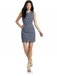 THE LOOKMedium wash denimContrast topstitching with silvertone stud accentsDual seam pocketsExposed back zip closureVented back hemTHE FITAbout 33 from shoulder to hemTHE MATERIAL64% cotton/35% polyester/1% spandexCARE & ORIGINDry cleanImportedModel shown is 5'11 (180cm) wearing US size Small. THE LOOKMedium wash denimContrast topstitching with silvertone stud accentsDual seam pocketsExposed back zip closureVented back hemTHE FITAbout 33 from shoulder to hemTHE MATERIAL64% cotton/35% polyester/1% spandexCARE & ORIGINDry cleanImportedModel shown is 5'11 (180cm) wearing US size Small.