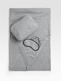 A sumptuous set you'll never leave home without, beautifully woven from pure cashmere. Keep it in the car for long drives or tote on board for a luxurious airplane option. Set includes a super-soft, two-ply blanket and cashmere-lined eye mask inside a zipper bag. Two-ply yarn Blanket, 41½ x 58 Cashmere; dry clean Imported A sumptuous set you'll never leave home without, beautifully woven from pure cashmere. Keep it in the car for long drives or tote on board for a luxurious airplane option. Set includes a super-soft, two-ply blanket and cashmere-lined eye mask inside a zipper bag. Two-ply yarn Blanket, 41½ x 58 Cashmere; dry clean Imported