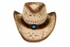 Western Style Crochet Shapeable Cowboy Ladies Straw Hat with Beaded Strap