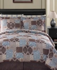 Patchwork perfect! This Montclair comforter set will catch your eye with its elaborate patchwork-style pattern, featuring a medallion and floral motif in different styles and colors. The comforter and shams reverse to an allover crackle pattern so you can mix-and-match for an eclectic or toned down appearance. Patchwork perfect! This Montclair comforter set will catch your eye with its elaborate patchwork-style pattern, featuring a medallion and floral motif in different styles and colors. The comforter and shams reverse to an allover crackle pattern so you can mix-and-match for an eclectic or toned down appearance.