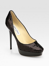 For a touch of Hollywood glamour, this shimmering sequin-coated design with patent leather trim is the perfect choice. Lacquered heel, 5 (125mm)Lacquered platform, 1 (25mm)Compares to a 4 heel (100mm)Sequin-coated canvas upper with patent leather trimLeather lining and solePadded insoleMade in Italy For a touch of Hollywood glamour, this shimmering sequin-coated design with patent leather trim is the perfect choice. Lacquered heel, 5 (125mm)Lacquered platform, 1 (25mm)Compares to a 4 heel (100mm)Sequin-coated canvas upper with patent leather trimLeather lining and solePadded insoleMade in Italy