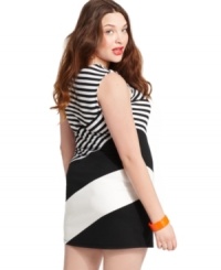 Flaunt on-trend style with ING's sleeveless plus size dress, featuring a striped pattern! Flaunt on-trend style with ING's sleeveless plus size dress, featuring a striped pattern!