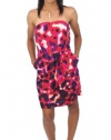 Bar III Dress, Strapless Sweetheart Printed Pocketed Dress Ruby Ring Combo X-Large