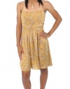 Bar III Dress, Strapless Sweetheart Printed Ruched A Line Bright Gold Combo Large