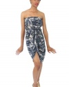 Bar III Dress, Women's Strapless Tube Printed Pleated Charcoal Combo Small