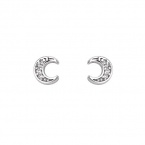 .925 Sterling Silver Rhodium Plated Moon CZ Stud Earrings with Screw-back for Children & Women