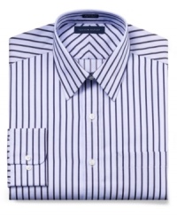 Fresh stripes make a distinguished statement in any meeting with this Tommy Hilfiger dress shirt. Fresh stripes make a distinguished statement in any meeting with this Tommy Hilfiger dress shirt.