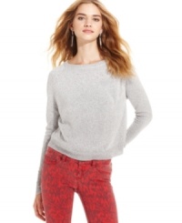 Don't be fooled by the classic front design, this sweater is all about the flip side! A large split opening at the back bares major skin -- and brings a dose of edge to the classic layer. Pair the sweater with a tank for style that's more demure -- or a cropped bandeau top on days when you're feeling bold. Don't be fooled by the classic front design, this sweater is all about the flip side! A large split opening at the back bares major skin -- and brings a dose of edge to the classic layer. Pair the sweater with a tank for style that's more demure -- or a cropped bandeau top on days when you're feeling bold.