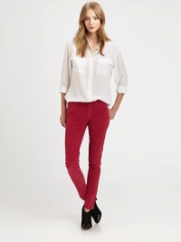 Visually slimming skinnies in a velvety-soft corduroy finish. THE FITRise, about 8Inseam, about 28THE DETAILSButton closureZip flyFive-pocket style97% cotton/3% elastaneMachine washMade in USA of imported fabricModel shown is 5'11 (178cm) wearing US size 4. Visually slimming skinnies in a velvety-soft corduroy finish. THE FITRise, about 8Inseam, about 28THE DETAILSButton closureZip flyFive-pocket style97% cotton/3% elastaneMachine washMade in USA of imported fabricModel shown is 5'11 (178cm) wearing US size 4.
