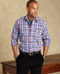 Pair this plaid from Tommy Hilfiger with a pair of denim or khakis and toe the line of casual cool and polished prep. (Clearance) Pair this plaid from Tommy Hilfiger with a pair of denim or khakis and toe the line of casual cool and polished prep. (Clearance)