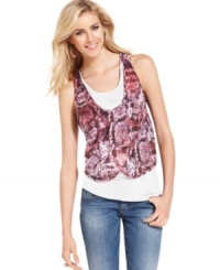 Go for the layered look with this GUESS python-print & solid tank -- perfect for casual-cool style! (Clearance) Go for the layered look with this GUESS python-print & solid tank -- perfect for casual-cool style! (Clearance)