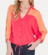 G by GUESS Corina Color-Blocked Shirt, RED SHERBERT / CLEMENTINE (XL)