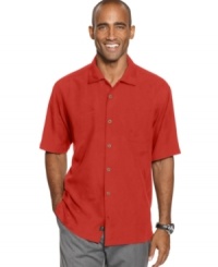 Kick back in sophisticated style. This Tommy Bahama shirt is your new weekend essential. Kick back in sophisticated style. This Tommy Bahama shirt is your new weekend essential.