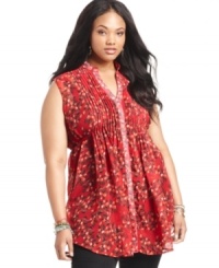 Prettify your style with American Rag's sleeveless plus size top, finished by a floral-print! Prettify your style with American Rag's sleeveless plus size top, finished by a floral-print!