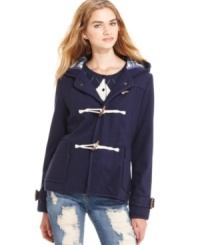 Featuring cute toggle closures and a hood lined with a fun plaid pattern, Tommy Girl's coat will get you through the cooler months in fashionable style! Featuring cute toggle closures and a hood lined with a fun plaid pattern, Tommy Girl's coat will get you through the cooler months in fashionable style!