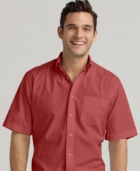 This simple button-down shirt from Tommy Hilfiger is the perfect complement to patterned shorts. This simple button-down shirt from Tommy Hilfiger is the perfect complement to patterned shorts.