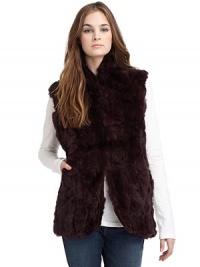 THE LOOKStand-up collarFront hook and eye closureSleevelessFront slash pocketsTHE FITAbout 26 from shoulder to hemTHE MATERIALDyed rex rabbit furFully linedCARE & ORIGINDry clean by fur specialistImportedFur origin: China THE LOOKStand-up collarFront hook and eye closureSleevelessFront slash pocketsTHE FITAbout 26 from shoulder to hemTHE MATERIALDyed rex rabbit furFully linedCARE & ORIGINDry clean by fur specialistImportedFur origin: China