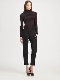 Feminine puffed sleeves and sporty stripes define this wool design.Mock neckPuffed shouldersLong raglan sleevesWoolDry cleanMade in SwitzerlandModel shown is 5'11 (180cm) wearing US size 4. Feminine puffed sleeves and sporty stripes define this wool design.Mock neckPuffed shouldersLong raglan sleevesWoolDry cleanMade in SwitzerlandModel shown is 5'11 (180cm) wearing US size 4.