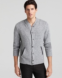Leather accents lend a luxe finish to this heathered cardigan from Joe's Jeans. Leather accents lend a luxe finish to this heathered cardigan from Joe's Jeans.