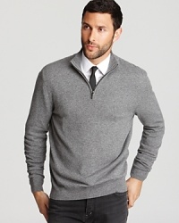 Crafted in cashmere for unparalleled softness, this handsome half-zip sweater solidifies your attire with luxe polish and masculine appeal. Pair it with a patterned button-down for an unbeatable combination. Crafted in cashmere for unparalleled softness, this handsome half-zip sweater solidifies your attire with luxe polish and masculine appeal. Pair it with a patterned button-down for an unbeatable combination.