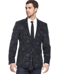 Make a statement with you buttoned-up style wearing this paisley print blazer from Tallia Orange. Make a statement with you buttoned-up style wearing this paisley print blazer from Tallia Orange.