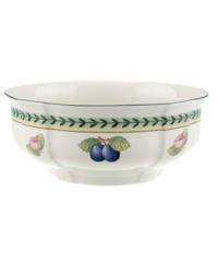 French Garden serving pieces complement-and complete-the mix-and-match dinnerware and dishes from Villeroy & Boch. In Fleurence, with a pale yellow center and summer fruits around the rim. French Garden serving pieces complement-and complete-the mix-and-match dinnerware and dishes from Villeroy & Boch. In Fleurence, with a pale yellow center and summer fruits around the rim.