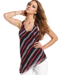 Retro style goes modern in Buffalo David Bitton's striking tank top. The bright diagonal print is so '70s, while the asymmetrical hem is right-now! Retro style goes modern in Buffalo David Bitton's striking tank top. The bright diagonal print is so '70s, while the asymmetrical hem is right-now!
