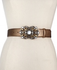 Perfectly precious. A gorgeous gem-embellished buckle punctuates this mod metallic belt from Style&co. It's the ideal way to add instant allure to any outfit. Perfectly precious. A gorgeous gem-embellished buckle punctuates this mod metallic belt from Style&co. It's the ideal way to add instant allure to any outfit.