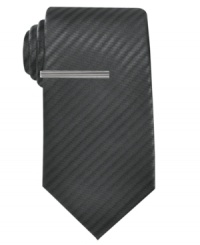 Subtle stripes make a solid statement on this silk tie from Alfani. Subtle stripes make a solid statement on this silk tie from Alfani.