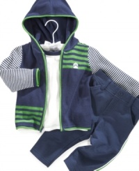 He'll be ready to play in this adorable mixed striped hoodie, shirt and pants set by First Impressions. He'll be ready to play in this adorable mixed striped hoodie, shirt and pants set by First Impressions.