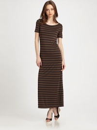 Supple jersey boatneck in a traditional stripe print with dropped shoulders and a lengthy silhouette. BoatneckDropped shouldersShort sleevesAbout 37 from natural waistViscoseDry cleanMade in USAModel shown is 5'10 (177cm) wearing US size Small. Supple jersey boatneck in a traditional stripe print with dropped shoulders and a lengthy silhouette. BoatneckDropped shouldersShort sleevesAbout 37 from natural waistViscoseDry cleanMade in USAModel shown is 5'10 (177cm) wearing US size Small.