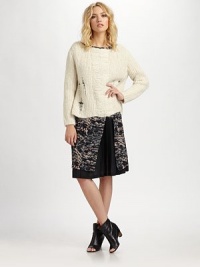 Soft and cozy in a lush blend of alpaca and wool, finished with a distressed drop-stitch pattern.BoatneckLong sleevesPullover styleAbout 22 from shoulder to hem74% alpaca/22% wool/4% nylonDry cleanImported Soft and cozy in a lush blend of alpaca and wool, finished with a distressed drop-stitch pattern.BoatneckLong sleevesPullover styleAbout 22 from shoulder to hem74% alpaca/22% wool/4% nylonDry cleanImported